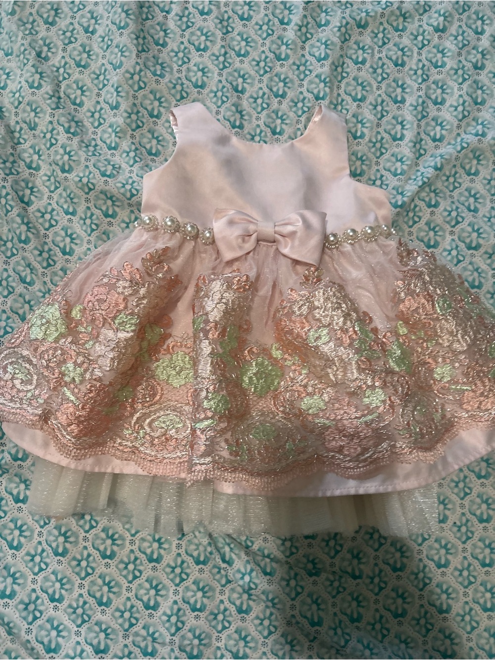 American Princess Pink and Gold Floral Lace Tulle Dress